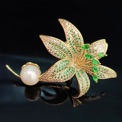 Luxurious Emerald Full Stones Lily Brooch