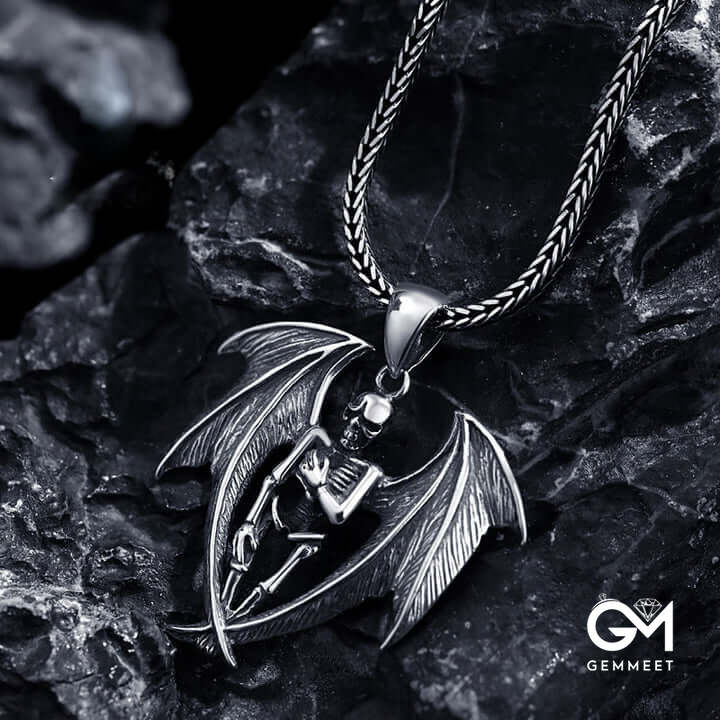 Winged Vampire Skull Necklace