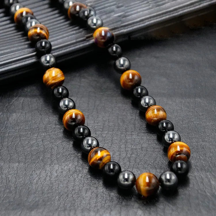 Healing Crystal Obsidian Tiger Eye Hematite Beads Necklace