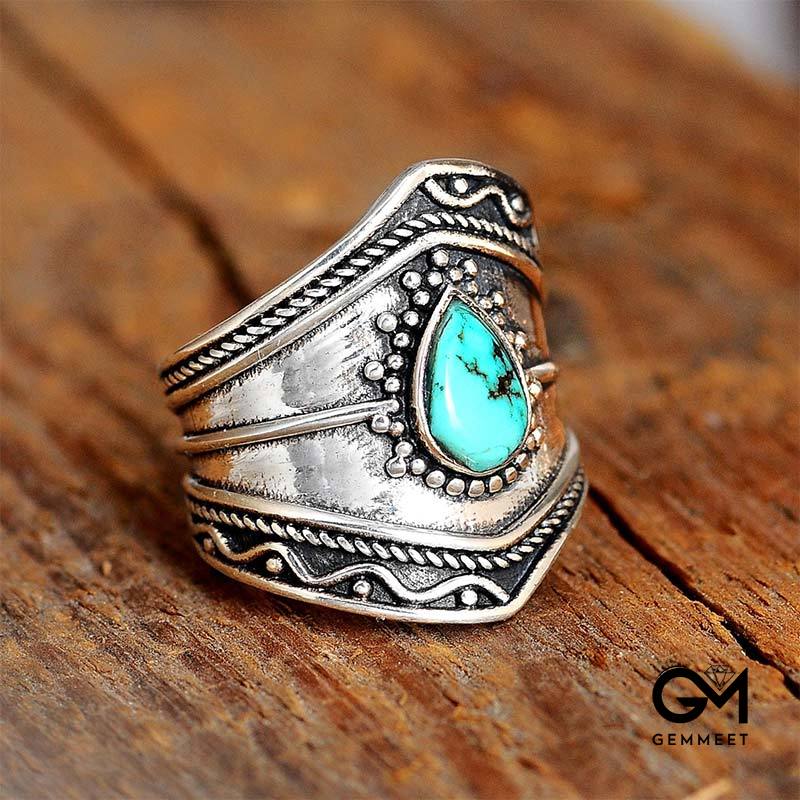 Boho Style Water Drop Turquoise Reki Ring