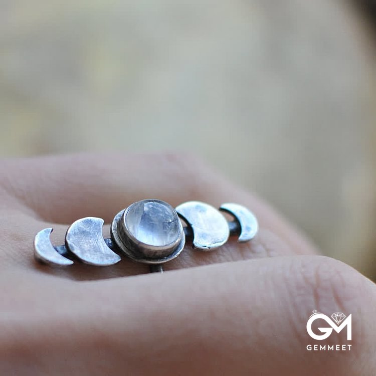 Crescent Moonstone Feminine Energy Ring