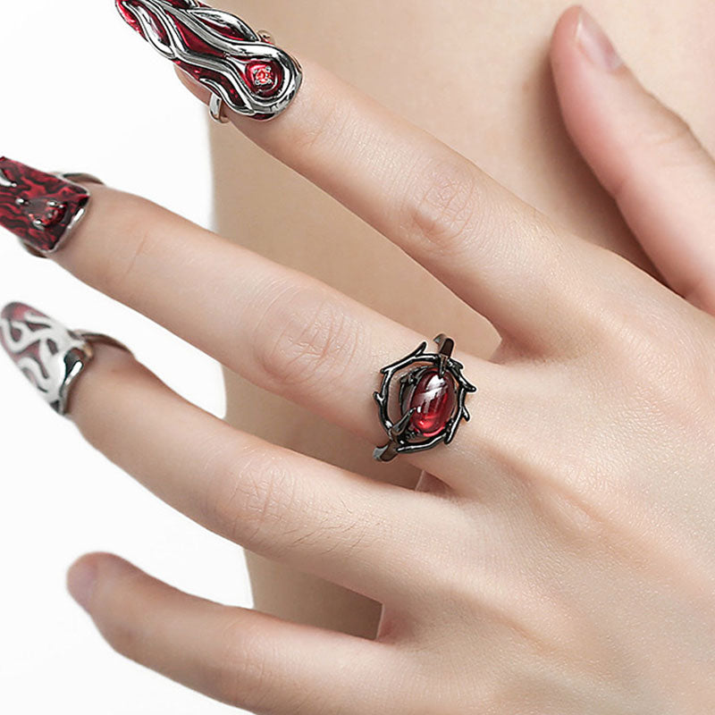 Imitation Pomegranate Red Dark Black Trendy Cool Black Ring