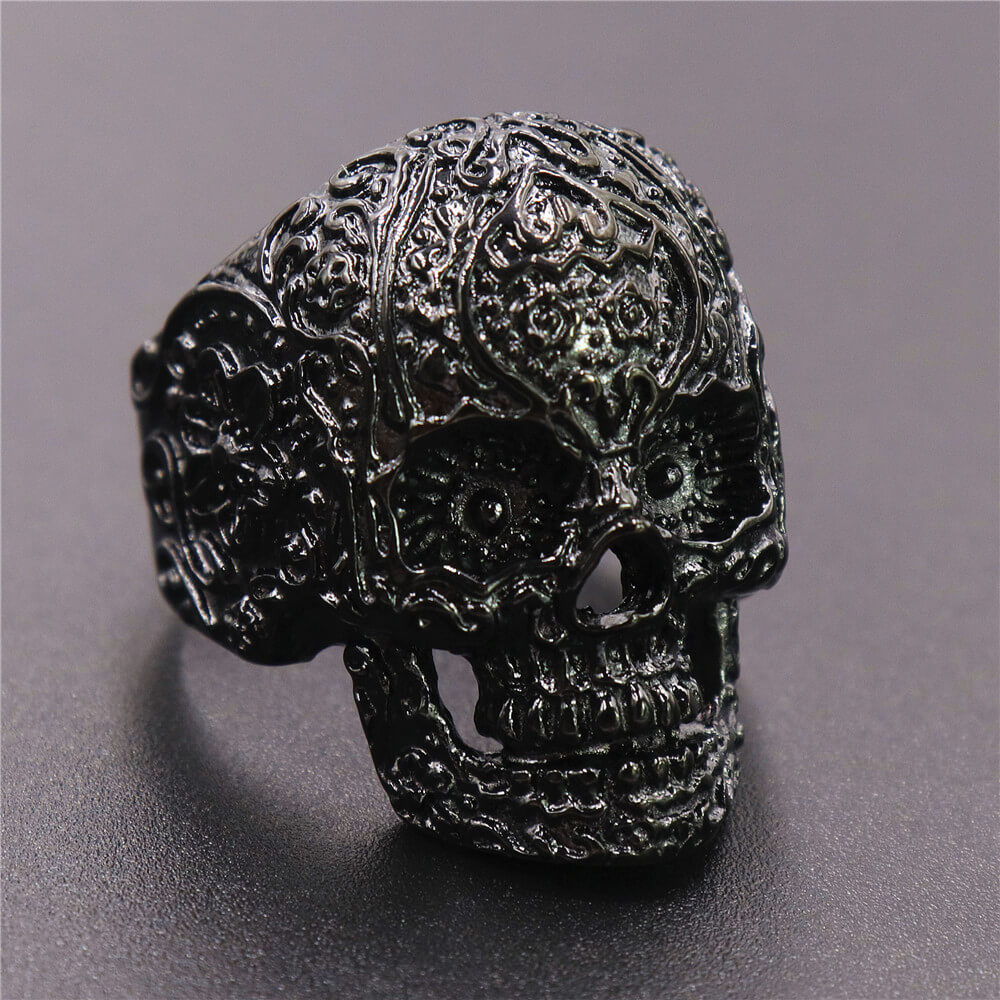 Stainless Steel Colorful Engraved Skull Ring