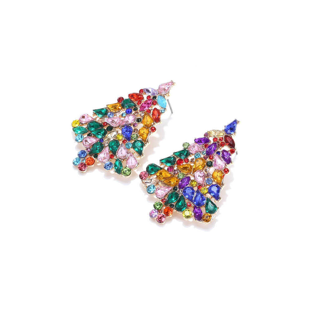 Christmas Earrings Colorful Zircon Christmas Tree Earrings Retro Temperament Alloy Full Inlaid Zircon Earrings