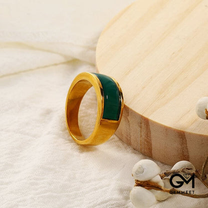 Green Stone Titanium Steel Ring