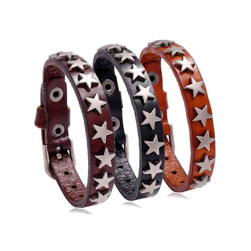 Punk Retro Pentagram Leather Bracelet