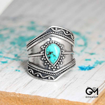 Boho Style Water Drop Turquoise Reki Ring