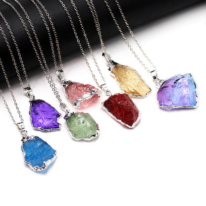 Delicate Natural Red Crystal Irregular Silver Plating Pendant