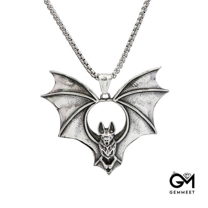 Punk Stainless Steel Vintage Bat Pendant Necklace