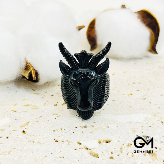 Stainless Steel Pentagram Satan Sheep Animal Ring