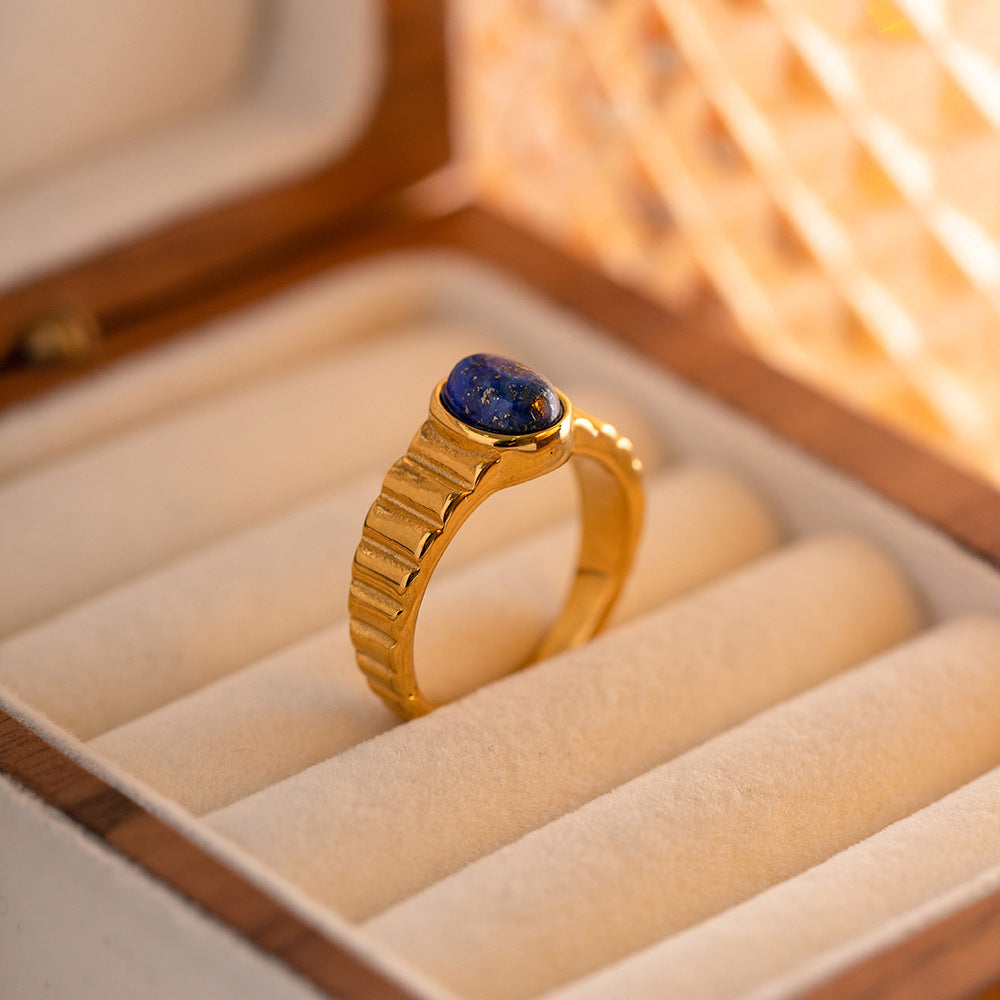 Court Vintage Oval Cut Lapis Lazuli Chunky Band Ring