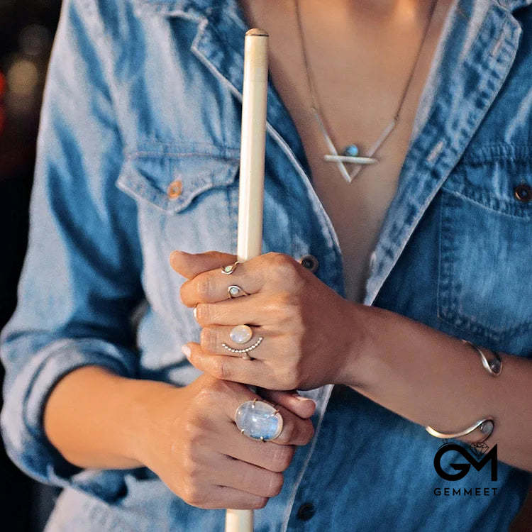 Moonstone Oval Stone Adjustable Ring