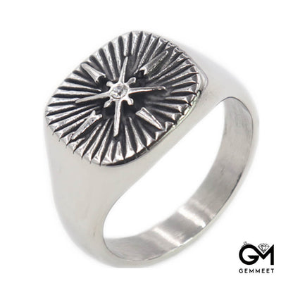 Stainless Steel Simple Zircon Cross Punk Ring