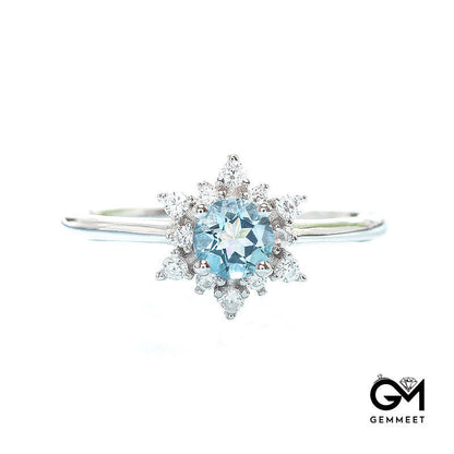 Fashion Aquamarine Snowflake Ring