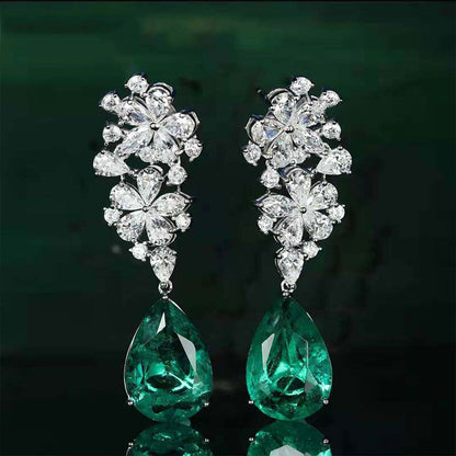 Long Fashion Teardrop Pear Stud Earrings Emerald Colored Treasure Earrings