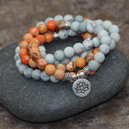 108 Stone Beads Two-tone Lotus Pendant Bracelet