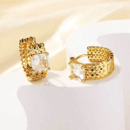 Gold Plating Shaped Square Diamond Earrings