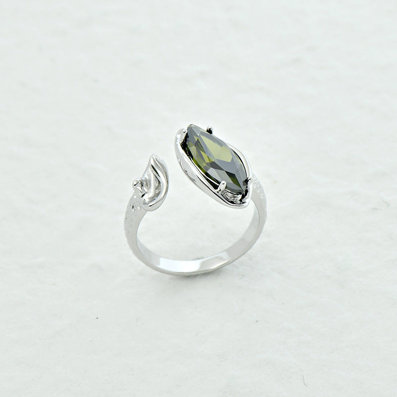 Temperament Horse Eye Shaped Zircon Open Female Ring