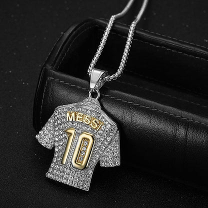 New Hip-hop Hiphop Jewelry Titanium Steel Gold-plated Inlaid Zircon Football MESSI10 Jersey Pendant