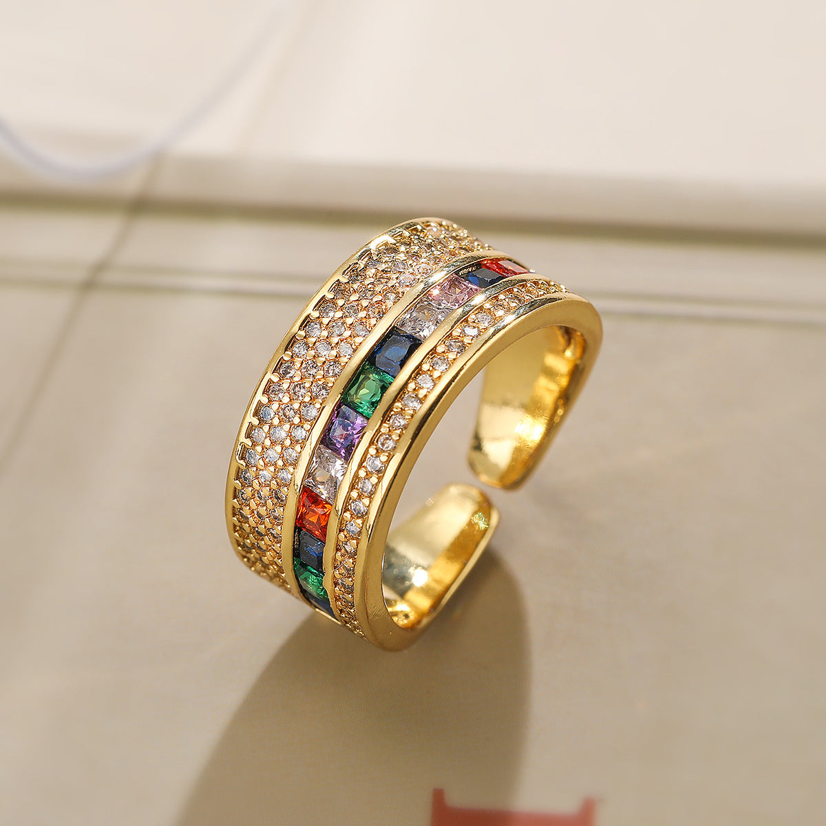 Color Stones Thick Band Ring