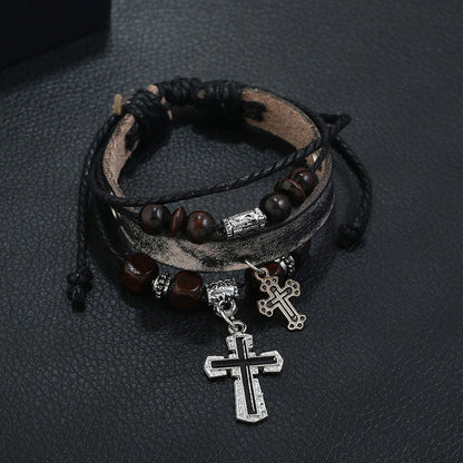 Double Cross Multilayer Leather Bracelet Simple Retro Leather Bracelet