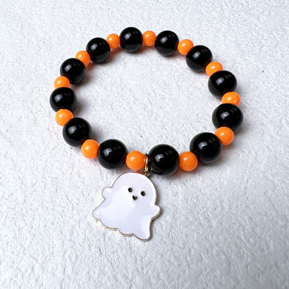 Halloween Pumpkin Bat Bracelet Acrylic Faux Pearl Orange Line Bracelet