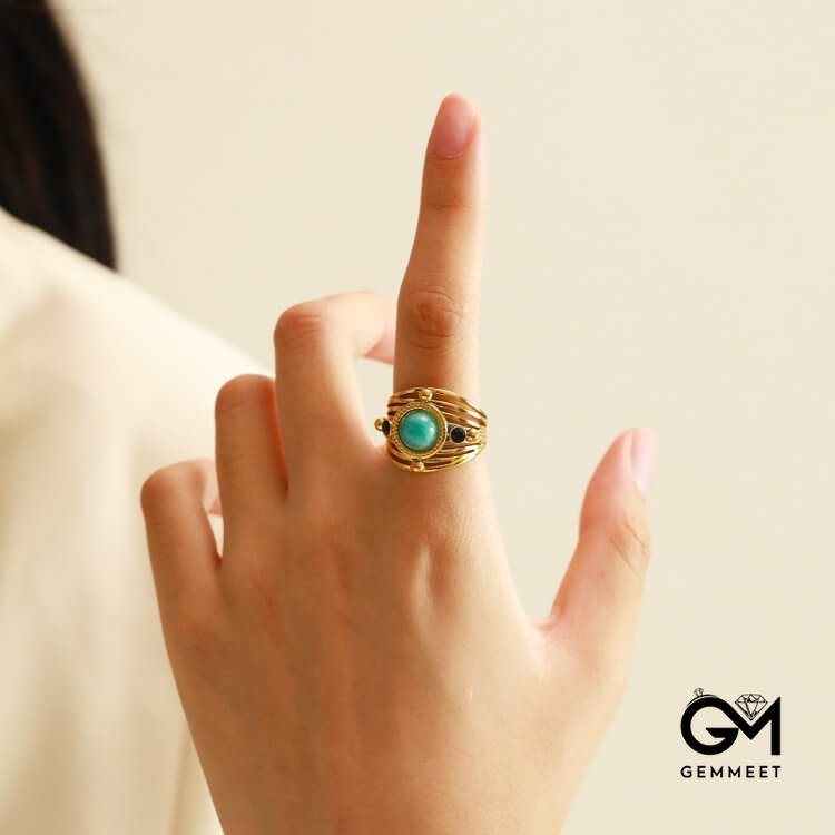 Amazonite Multi Layer Open Adjustable Ring