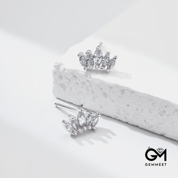 S925 Silver Horseeye Zircon Crown Earrings