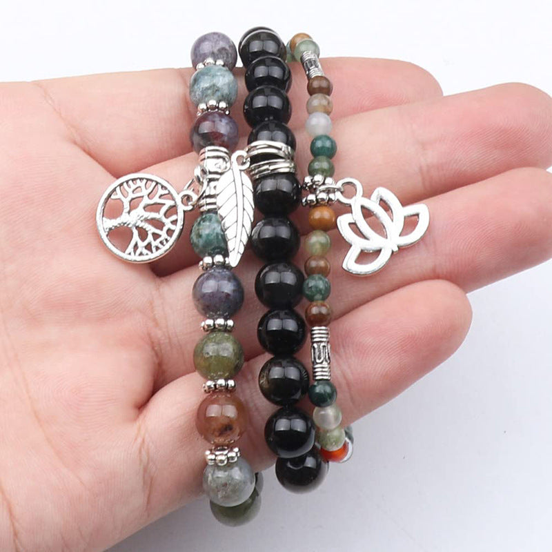 Life of Tree Lotus & Leaf Symbol Indian Agate Bracelet