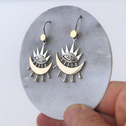 Evil Eye Earrings With Crescent Moon Rays Earrings