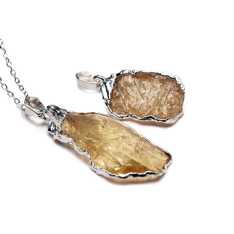 Delicate Natural Yellow Crystal Irregular Silver Plating Pendant