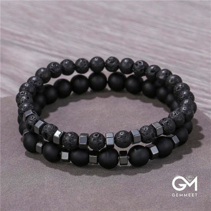 Lava Stone Mens Stretch Set Bracelet