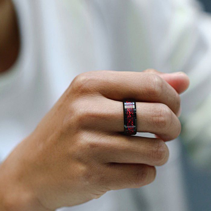 Black Gold Heart Shape Red Stones Love Couple Rings