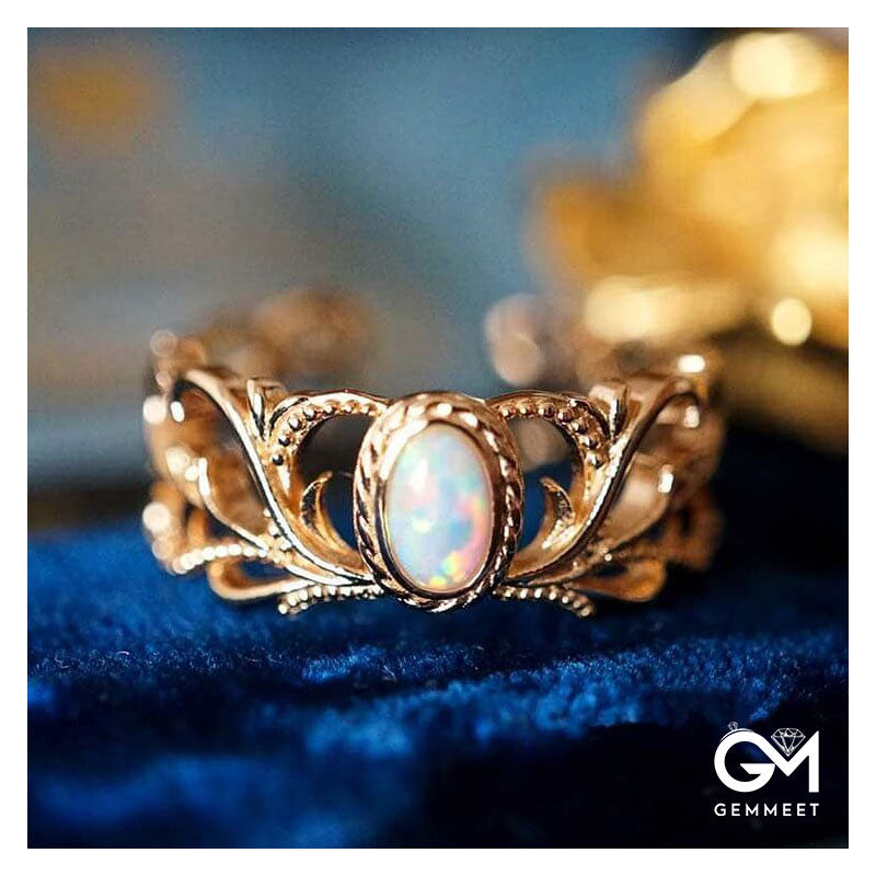 Vintage Open Adjustable Opal Gold Ring