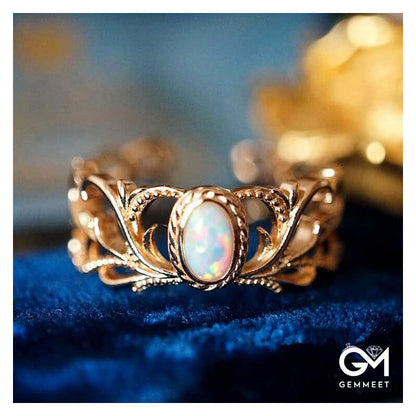 Vintage Open Adjustable Opal Gold Ring