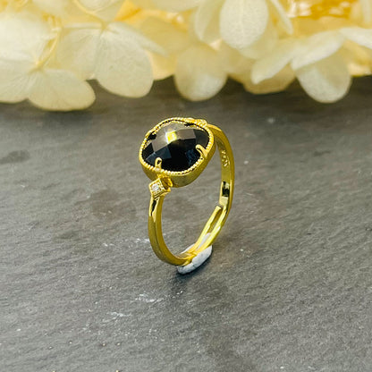 Square Black Onyx Rose Faceted Vintage Ring