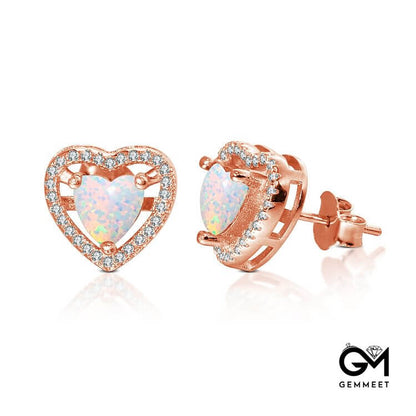 Heart Shape Opal White Zircon Earrings