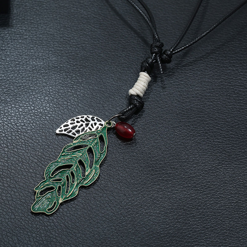 Ethnic Style All-match Retro Long Alloy Leaf Necklace