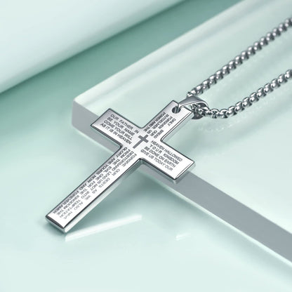 Men's Cross Necklace with Lord's Prayer