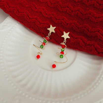 Christmas Special Star Christmas Tree Earrings Spiral Disc Pierced Ear Clips