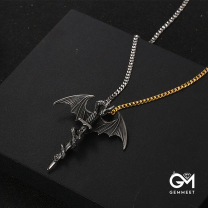 Titanium Steel Wing Dragon Sword Pendant Necklace