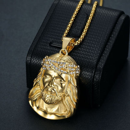 New Hip-hop HIPHOP Jewelry Titanium Steel Vacuum Gold-plated Inlaid Synthetic Cubic Zirconia Pendant