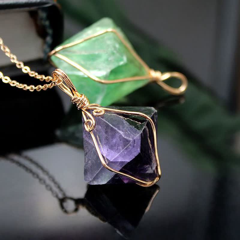 Natural Fluorite Octahedron Gemstone Necklace