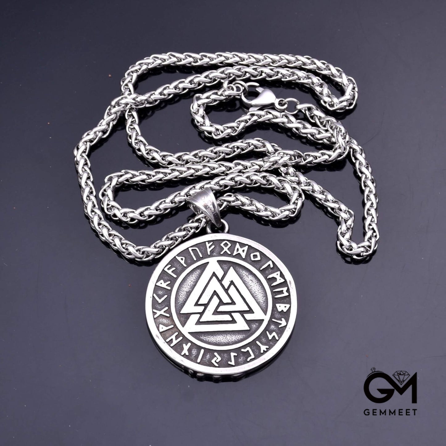 Stainless Steel Viking Odin Triangle Rune Round Necklace