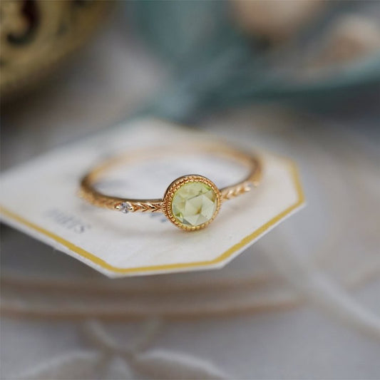 Natural Round Cut Green Peridot Ring