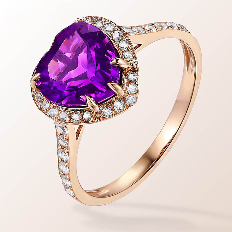 Imitation Amethyst Heart Ring Fashion Imitation Tourmaline Color Gem Heart Shape Amethyst Ring