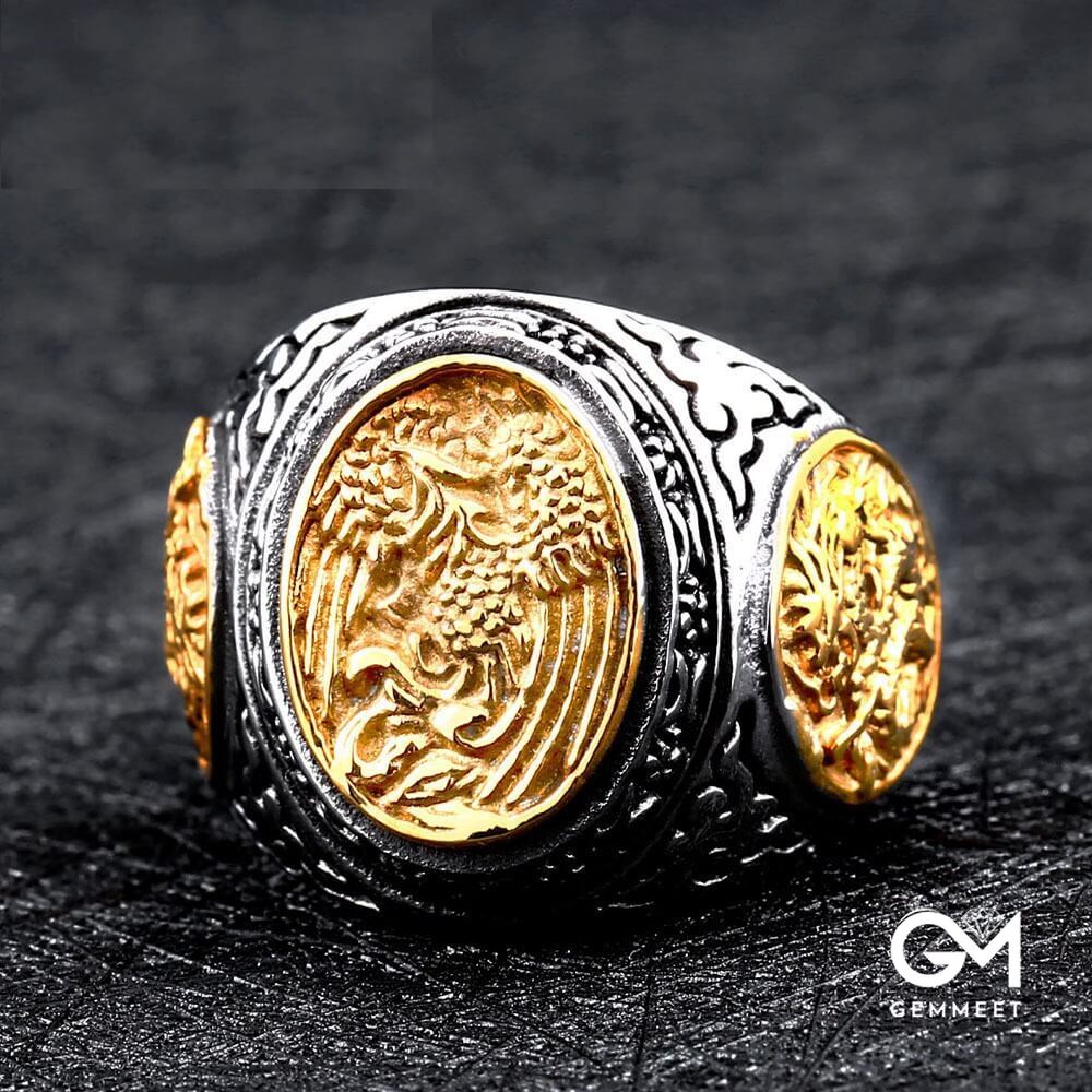 Alloy Engraved Dragon and Phoenix Ring