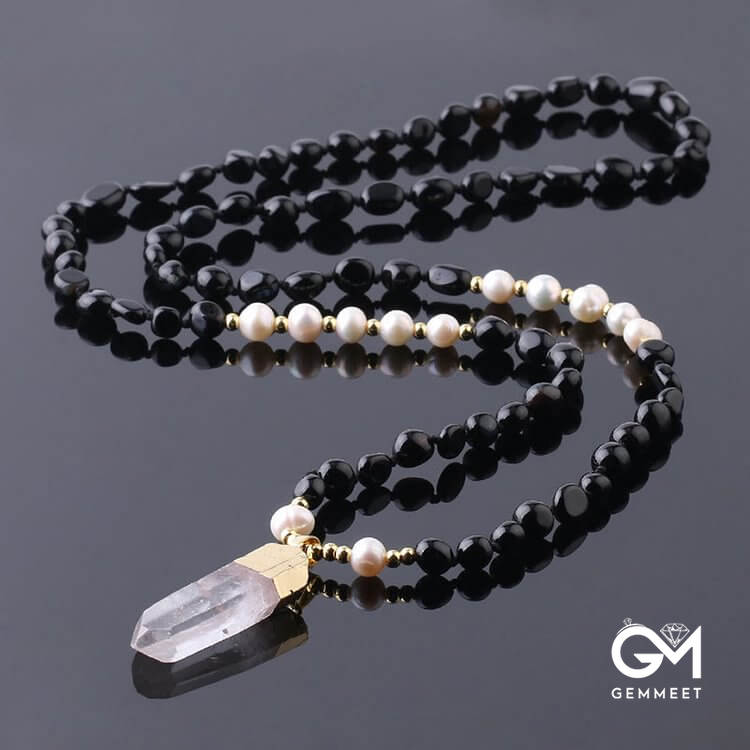 Irregular Crystal Column Pendant Long Necklace