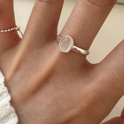 S925 White Chalcedony Ring White Moonlight Oval