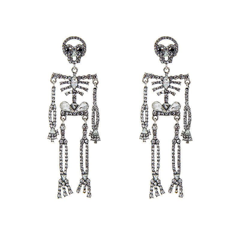 Halloween Eel Zircon Skull Earrings Retro Halloween Funny Skeleton Earrings Long Stud Earrings